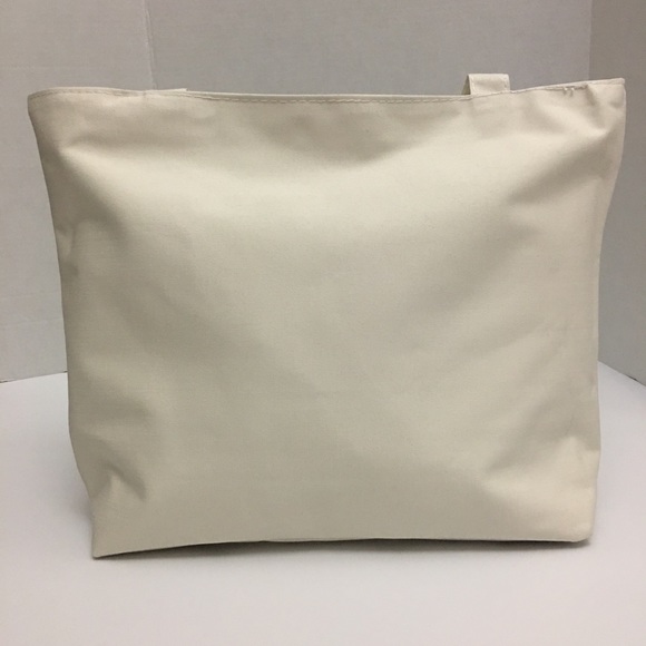 Off White Lined Zip Top Cat Lovers Book Bag Tote - Picture 3 of 7